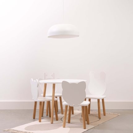 White kids chair with oak legs